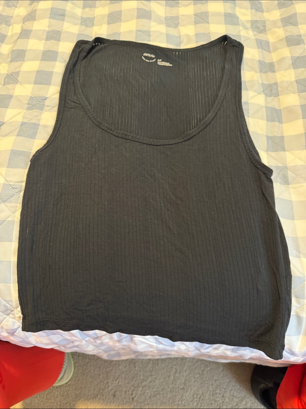 aerie Black Ribbed Scoop Tank Top